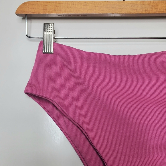 NWOT PEDDNEY Pink Mauve High Rise Ribbed Bikini Swimsuit Bottoms Small NEW - Picture 2 of 6